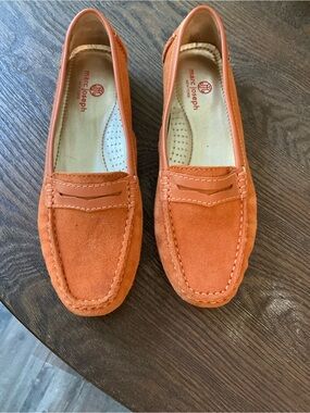 Marc Joseph Orange Suede Penny Loafers